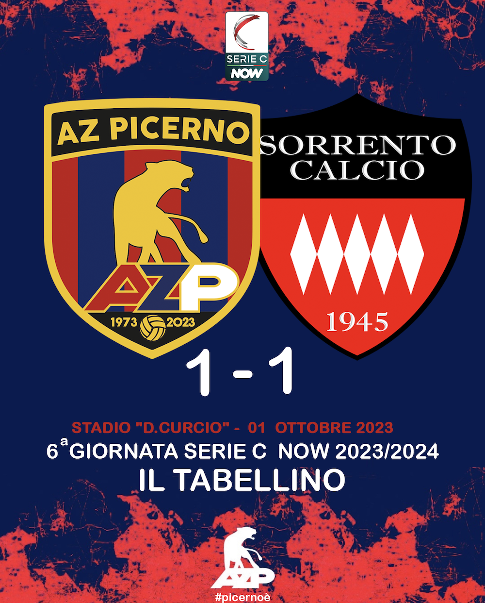 Scopri di più sull'articolo AZ PICERNO – SORRENTO 1-1: IL TABELLINO