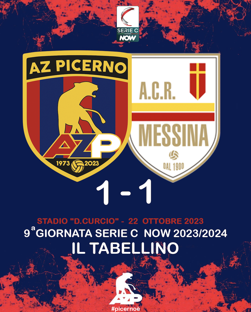 Scopri di più sull'articolo AZ PICERNO – MESSINA 1-1: IL TABELLINO