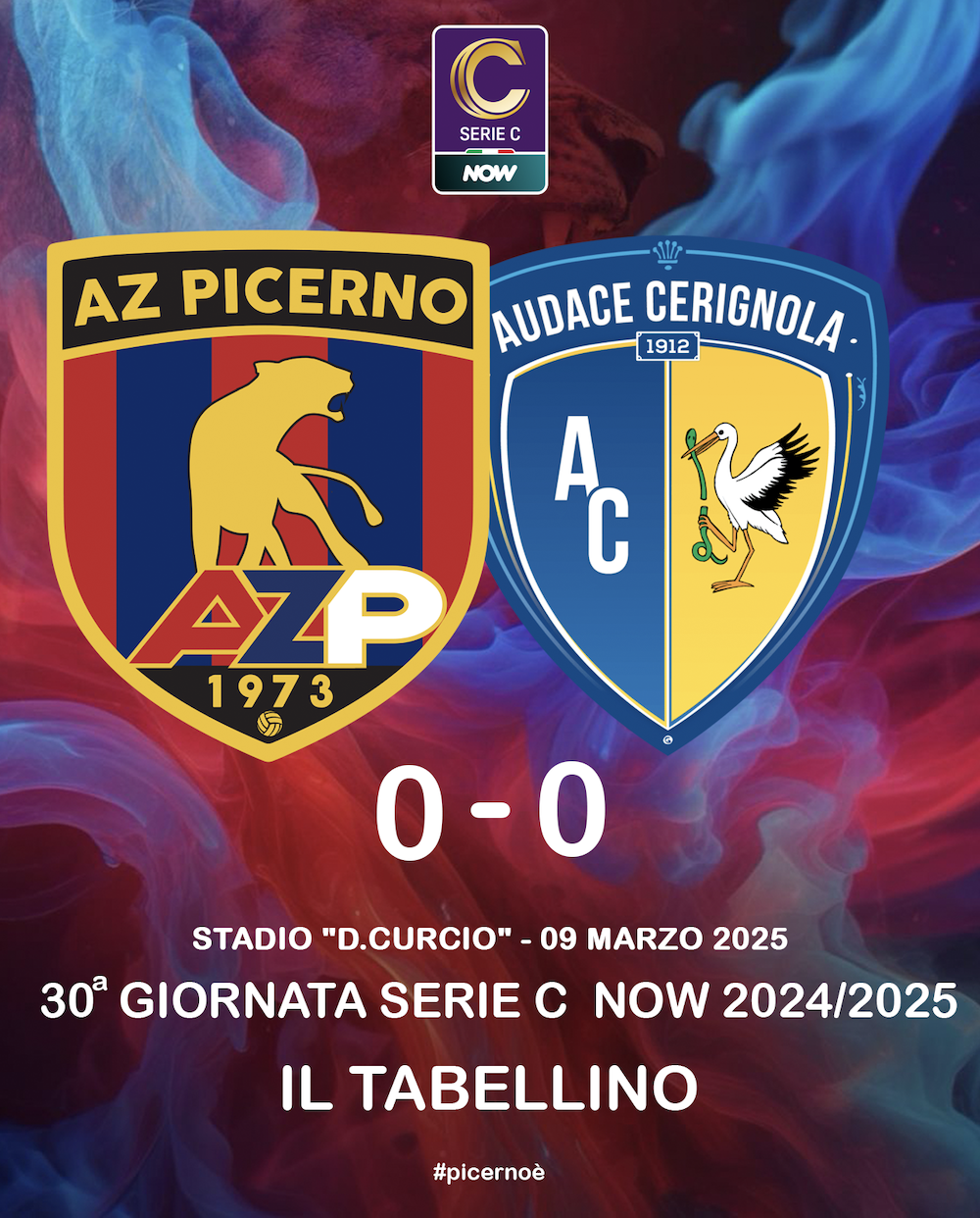 AZ PICERNO – AUDACE CERIGNOLA: 0-0 | IL TABELLINO